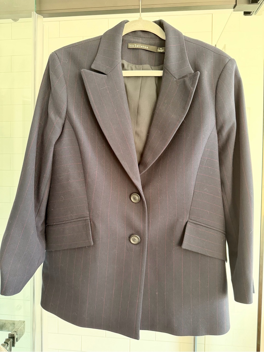 Iris Setlakwe Women’s Pinstripe Blazer Jacket in navy blue